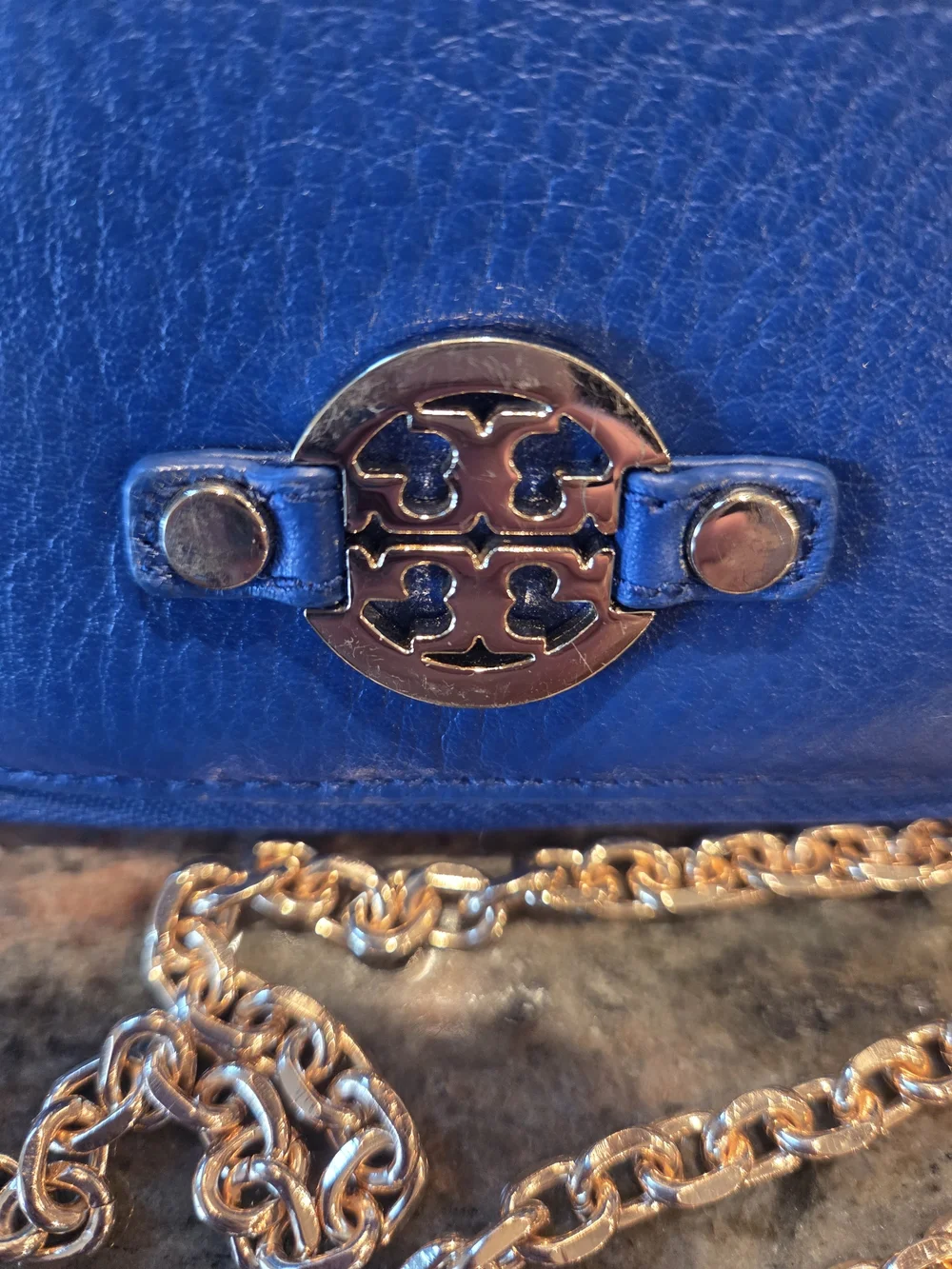 Tory Burch Kira Blue Leather Crossbody Bag And Matching Wallett